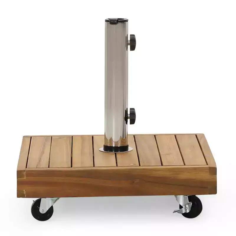 GDFStudio Bucy Outdoor 44 lb Acacia Wood Square Umbrella Base with Stainless Steel Tube, Teak