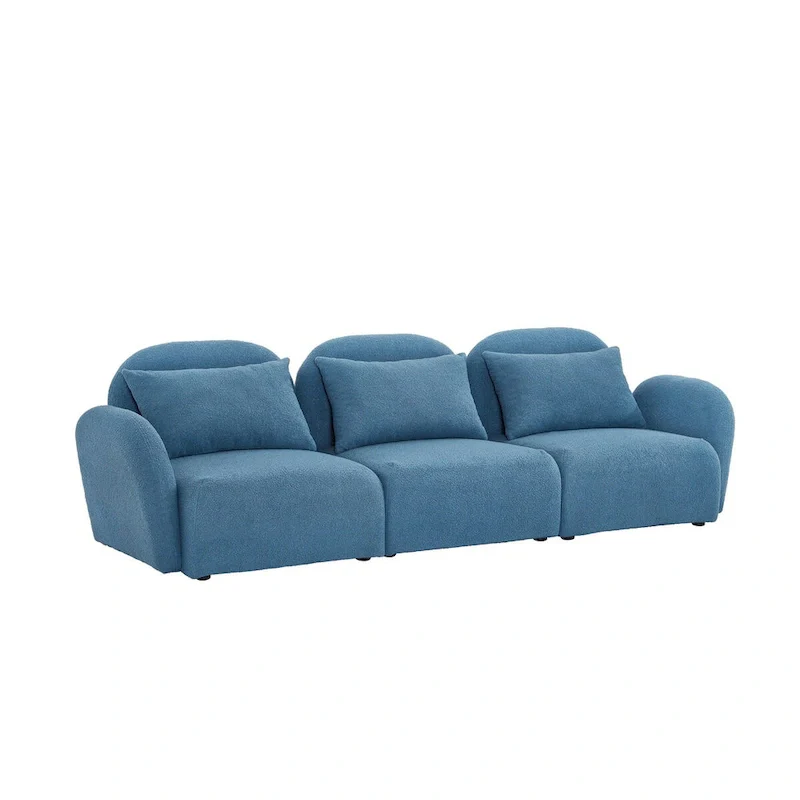 Pink / Blue / White Teddy Fabric 3-Seat Sofa with Curved Arms – Modern Style, Seats 3