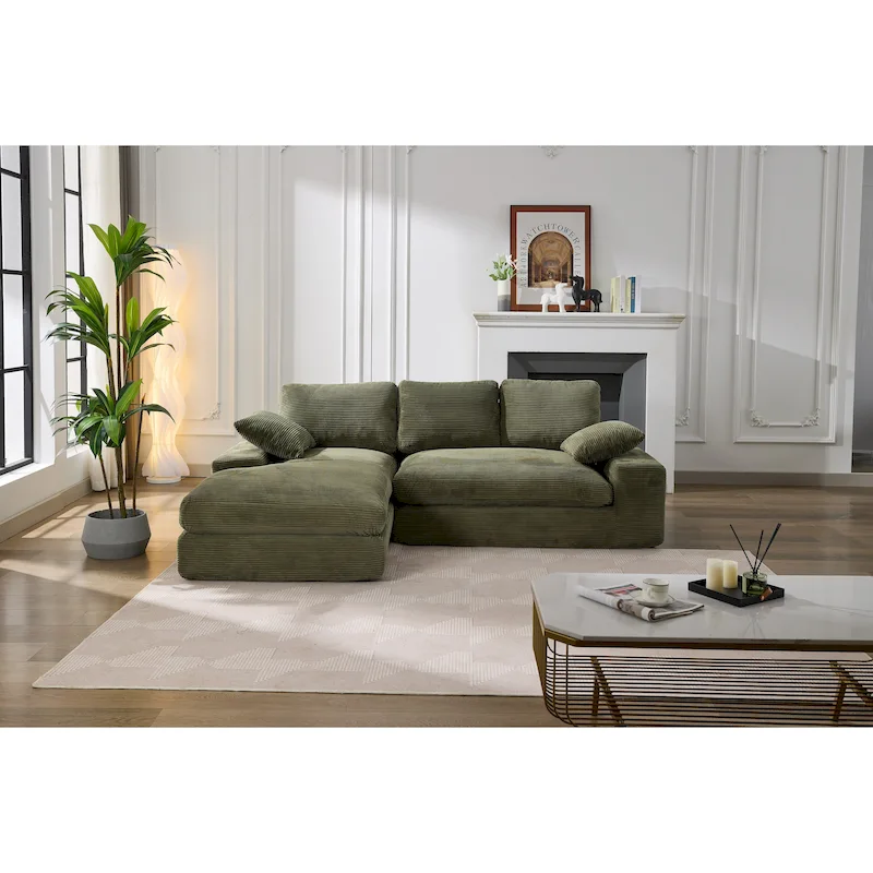 Green 98.4 L-Shaped 4-Seater Modular Sectional Sofa with Chaise, Modern Design, and Comfortable High-Resilience Foam Cushions