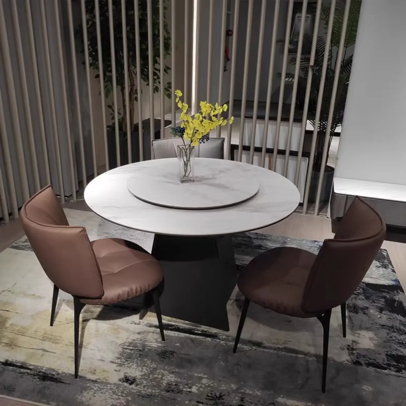 Modern Leather Low Back Dining Chair with Metal Legs