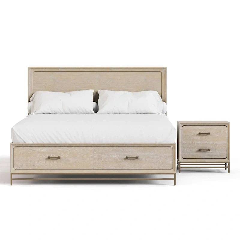 Drayden Transitional Oak Solid Wood 2-Piece Bed and Nightstand Bedroom Set