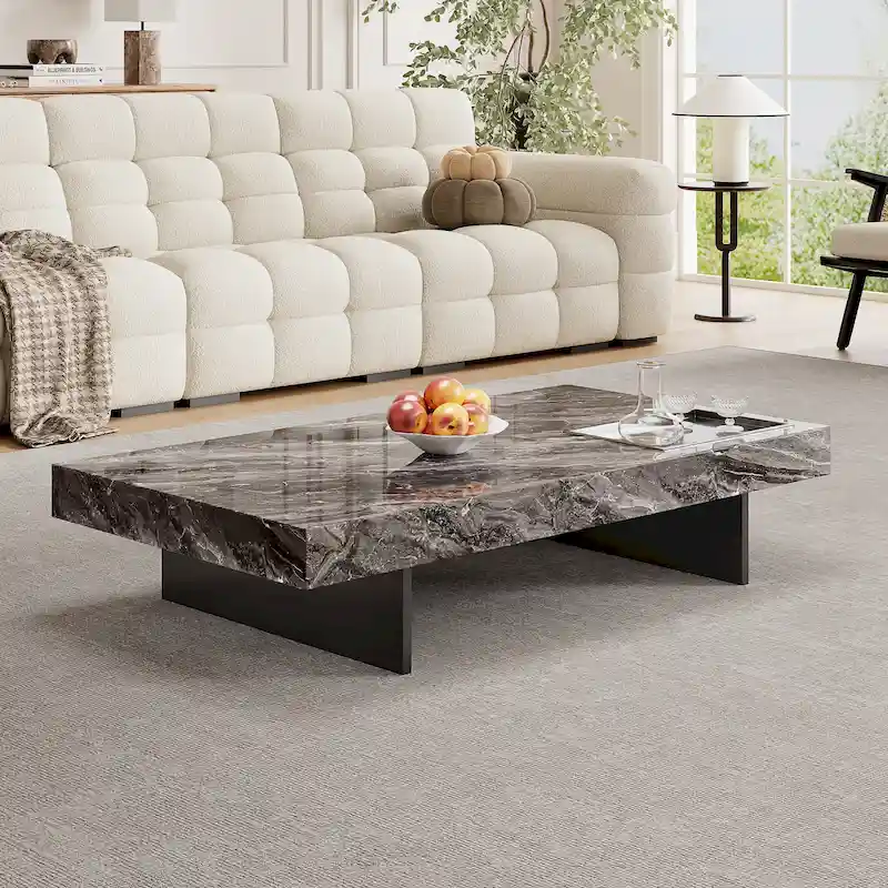Modern 42 Faux Marble Square Coffee TableGlossy Sintered Stone Tabletop