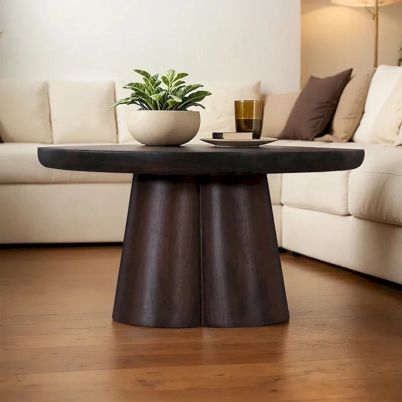 Senna 31 in. Wood Round Pedestal Coffee Table