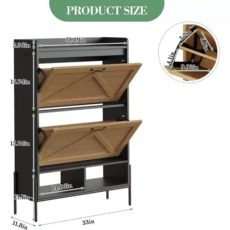 2-Drawer Shoe Cabinet, Slim Space-Saving Shoe Organizer with Hidden Storage, Wooden Entryway Shelf for Hallway, Freestanding Narrow Design