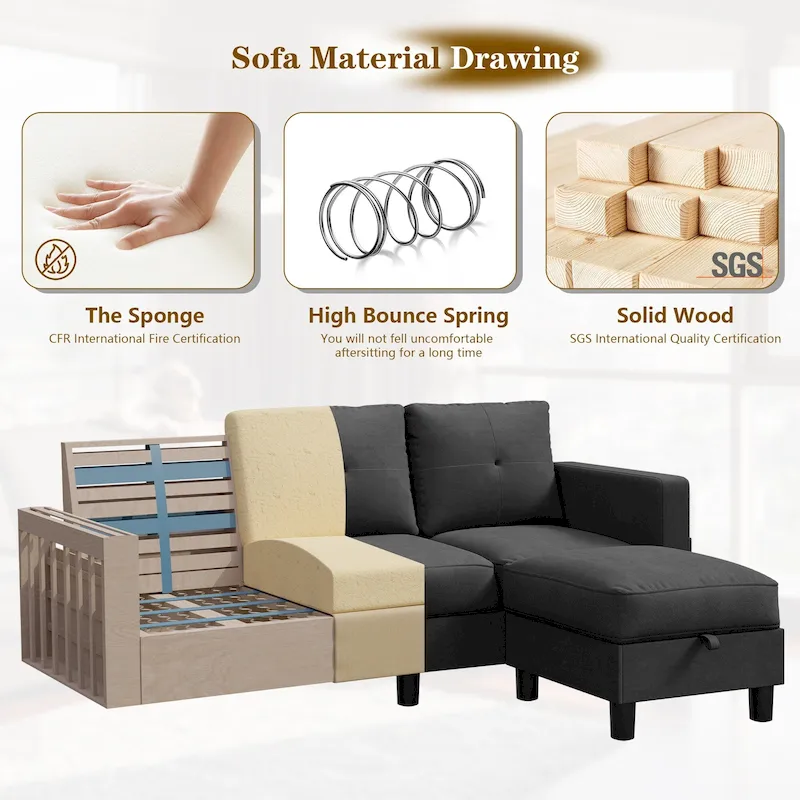 Futzca Modern L-shaped Convertible Sectional Sofa w/ Reversible Chaise