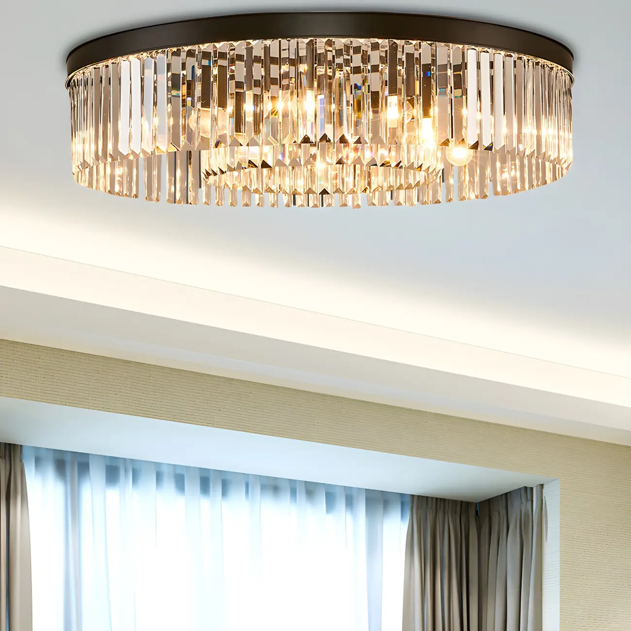 Modern Black Large Crystal Flush Mount Ceiling Light