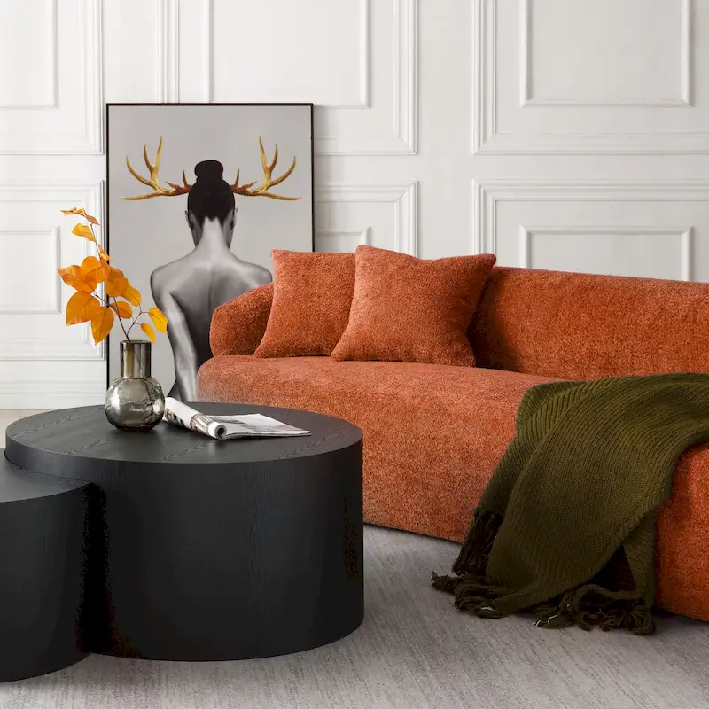 86.61in 3 Seater Modern Curved Upholstered Fabric Sofa Courch