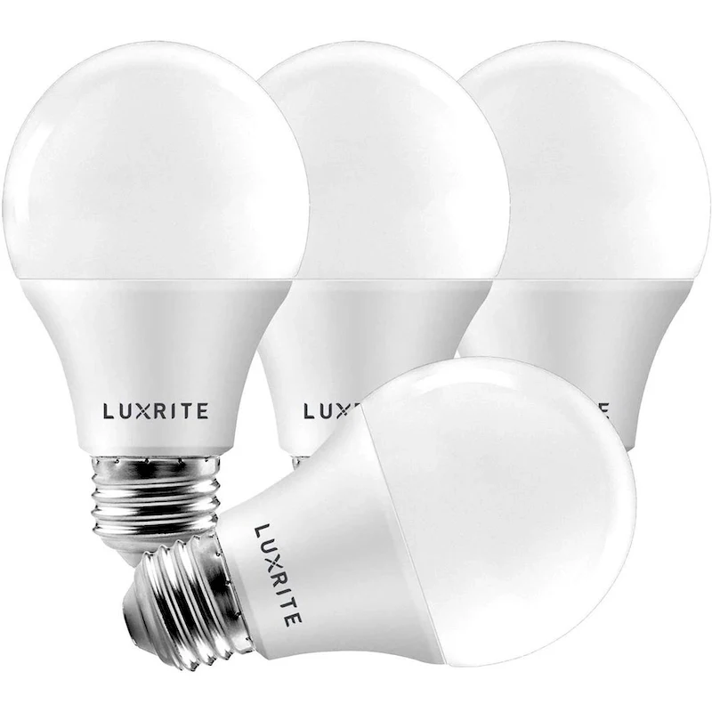 Luxrite A19 LED Light Bulb 60W Equivalent, Dimmable, 800 Lumens, Enclosed Fixture Rated, Energy Star, E26 Base (4 Pack)