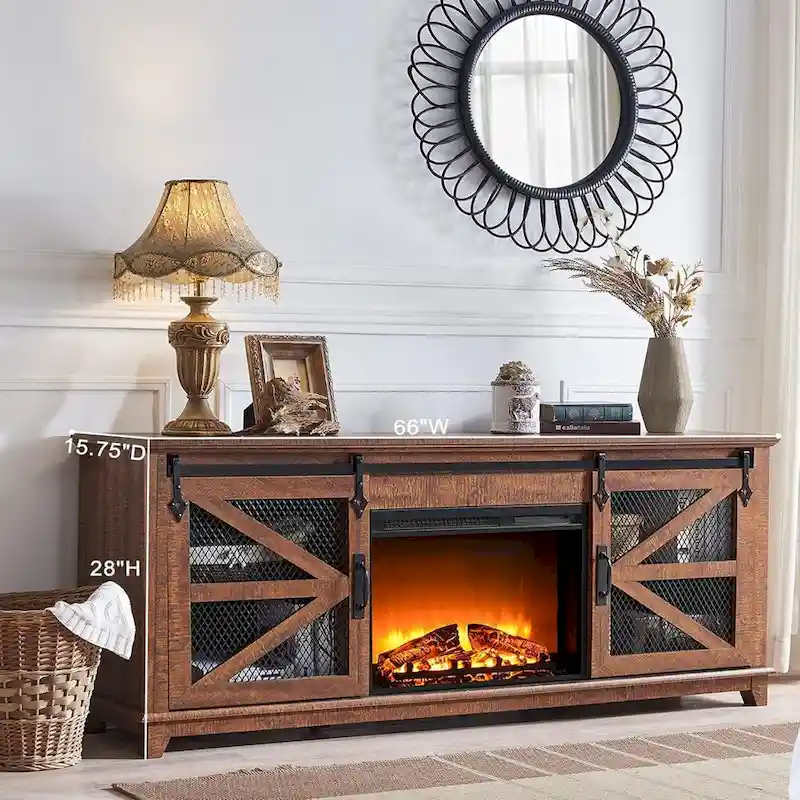 White Farmhouse TV Stand with Electric Fireplace