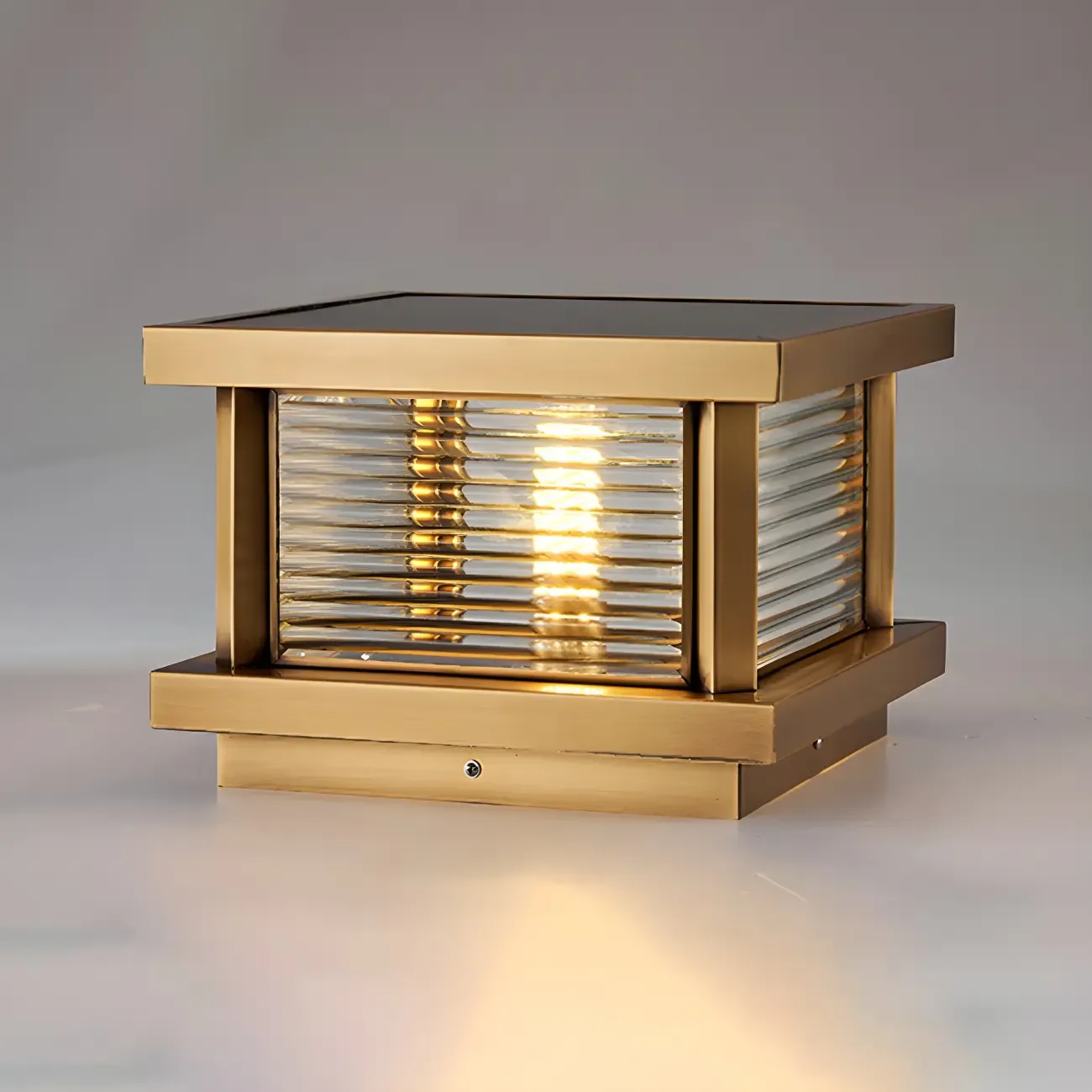 Modern Metal Glass Square Wired Post Cap Light