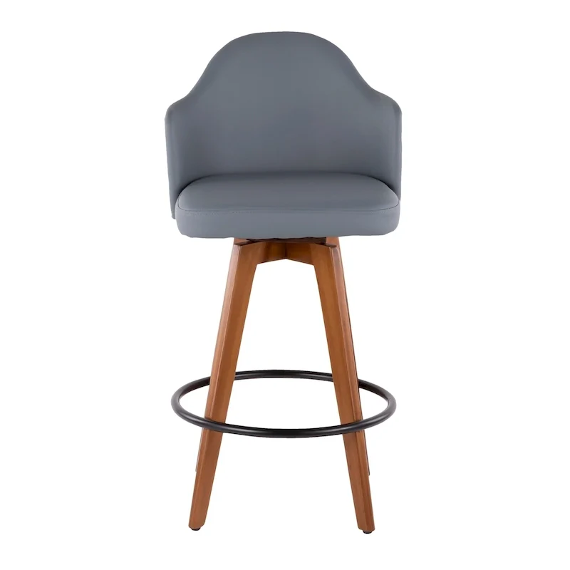 Grey / Cream / Black Mid-Century Modern Counter Stool with Swivel & Faux Leather Seat – Single