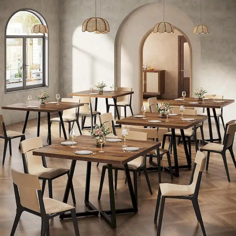31.5 Inches Wood Square Dinner Table with Metal Base