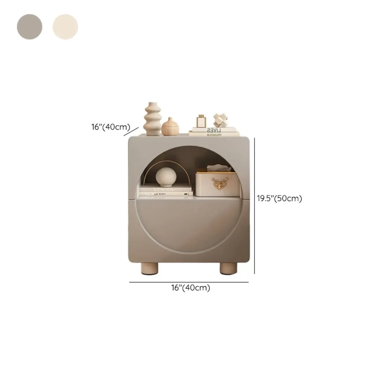 Modern 2-Tier Wooden Small Nightstand in White/Grey