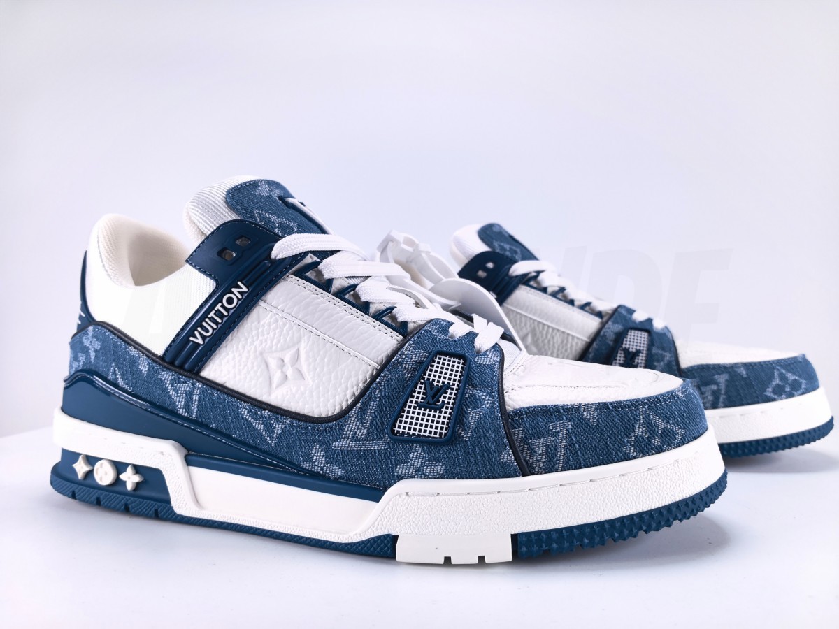 LV Trainer Monogram Denim White Blue - Aktrende