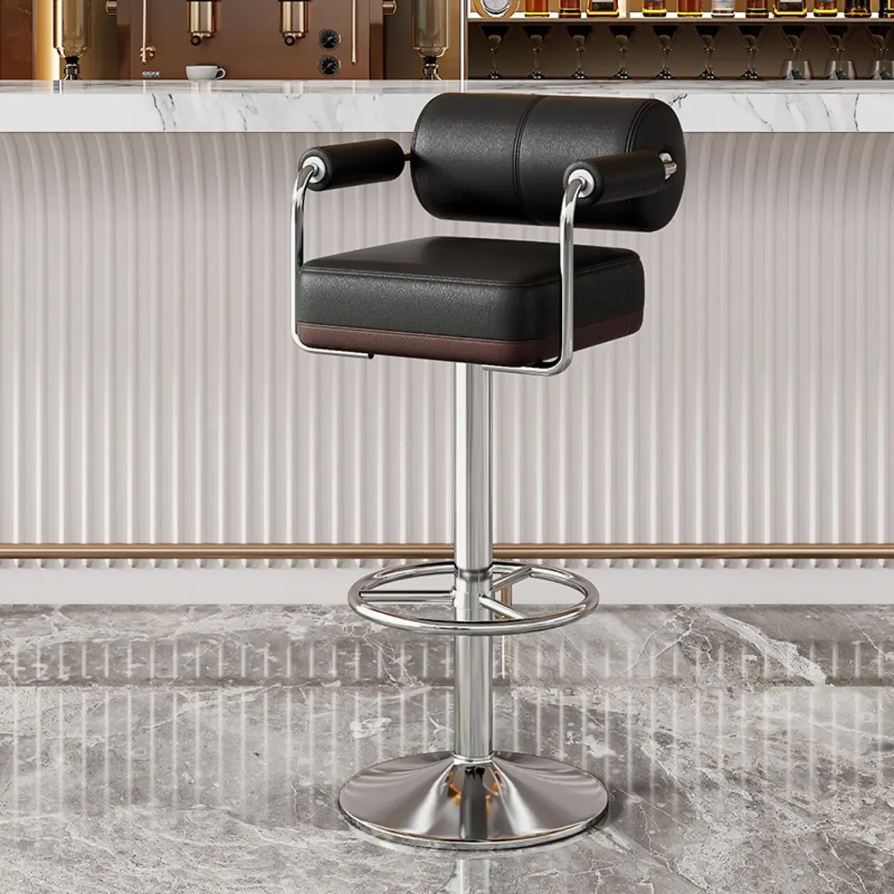 Square Adjustable Leather Gold Legs Swivel Bar Stools