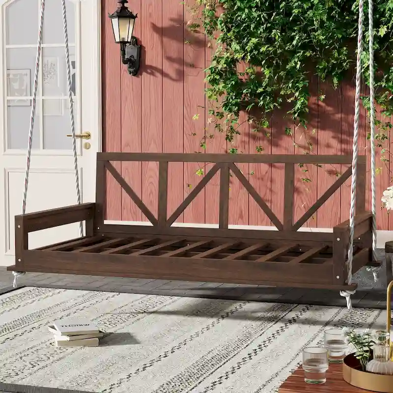 Acacia Wood Twin Size Patio Swing Bed by Leisure Zone