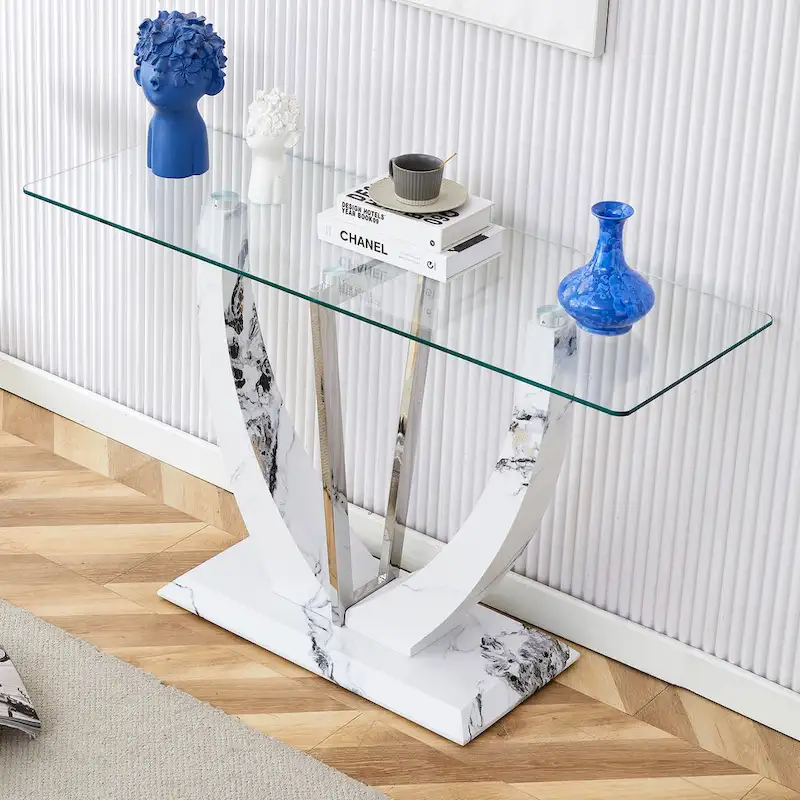 Modern and simple rectangular glass console table