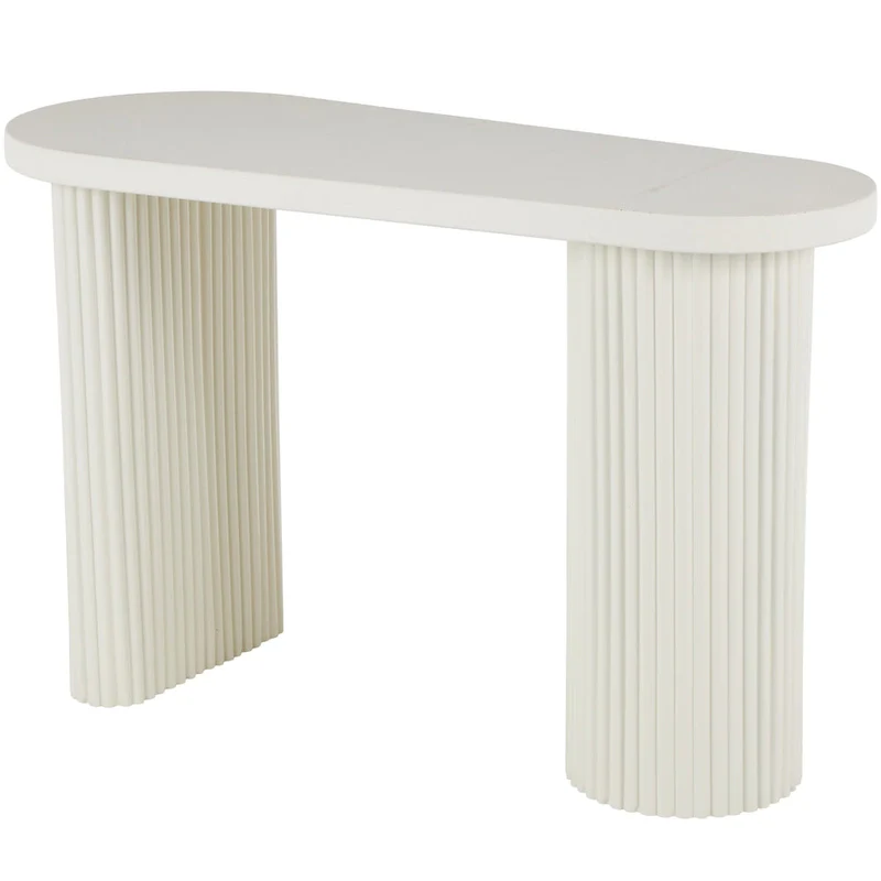 Metal Handmade Oval Console Table with Ribbed Legs - White