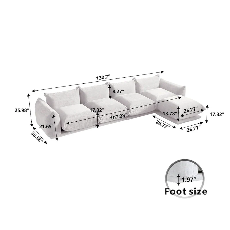 L-Shape Sectional Sofa with Ottoman - Chenille Modular Couch