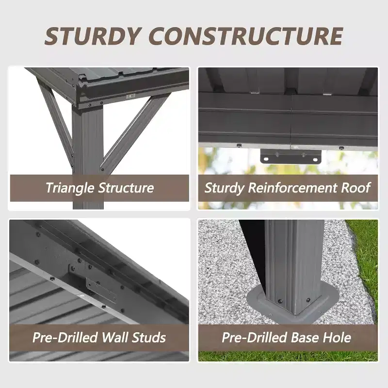 GDFStudio Spencer Patio Wall Mounted Galvanized Steel Pergola with Upgraded Drainage System