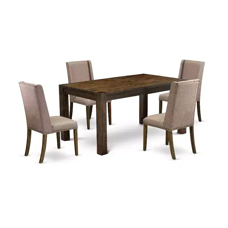 5-Piece Natural Brown Finish Solid Wood Top Rectangular Dining Room Set (Seats-4)