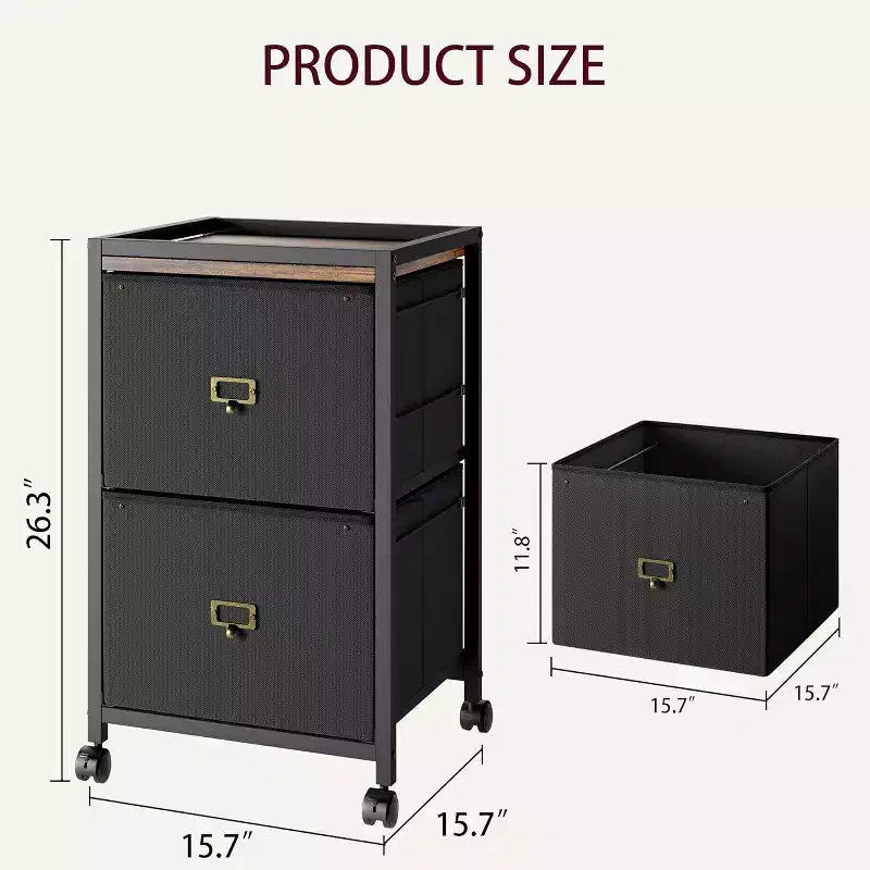 2 Drawer Rolling File Cabinet, Small Underdesk Vertical Filing Cabinets with Fabric Drawers, 4 Wheels & Metal Frame