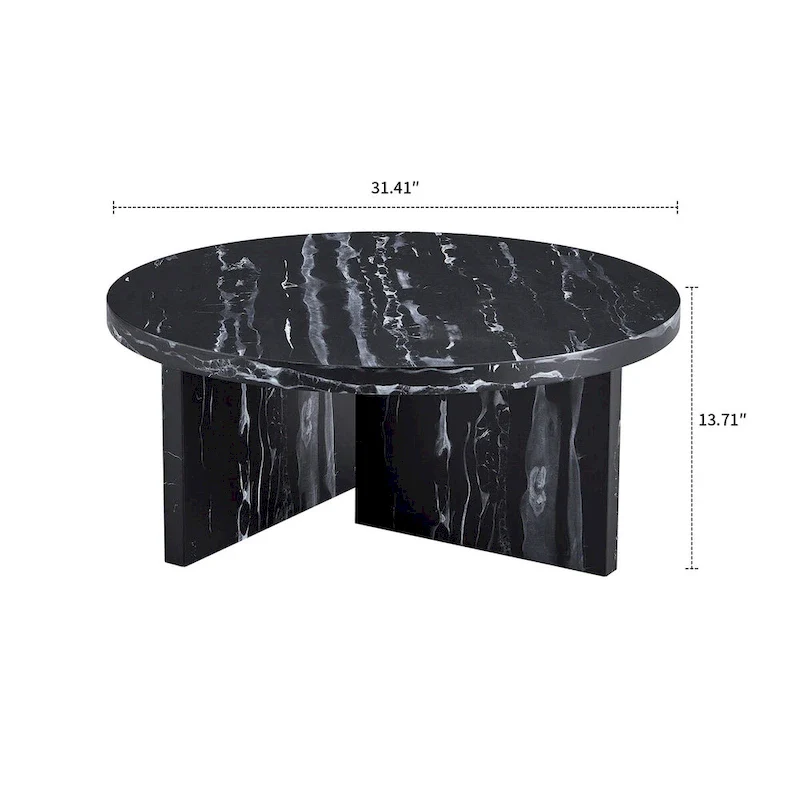 Modern Stylish Wooden Round Coffee Table with Imitation Marble Veneer Surface
