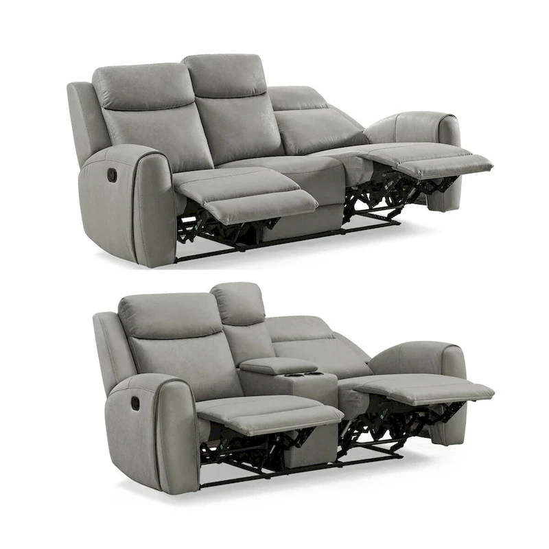 Roundhill Furniture Wesley 2-Piece Transitional Reclining Set, Gray