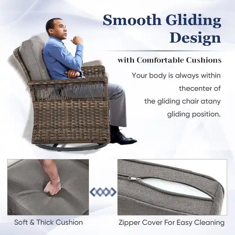 Patio Swivel Rocking Chair Sets All Weather Wicker - Brown