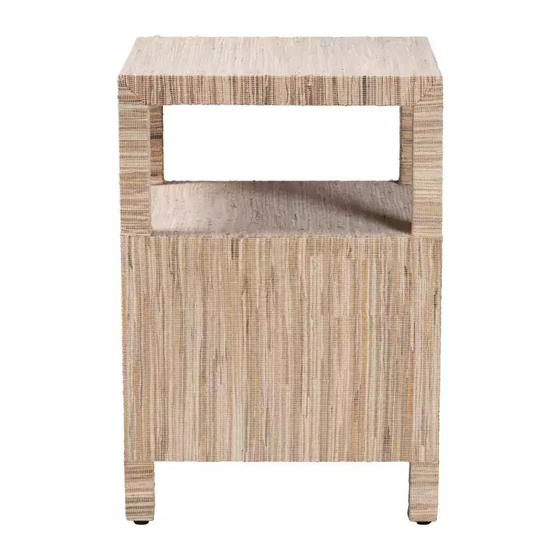 Natural Woven Grasscloth 2-Drawer Nightstand, 1-Person