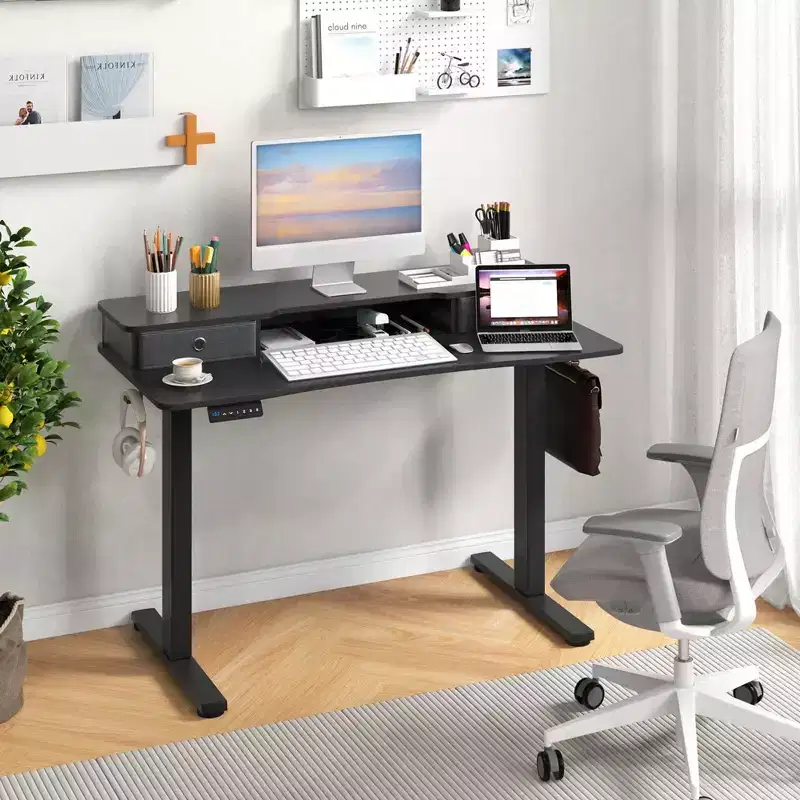 Costway 48x 24 Electric Standing Desk with 2 Drawers Monitor Stand Storage Shelf Brown/Black/White