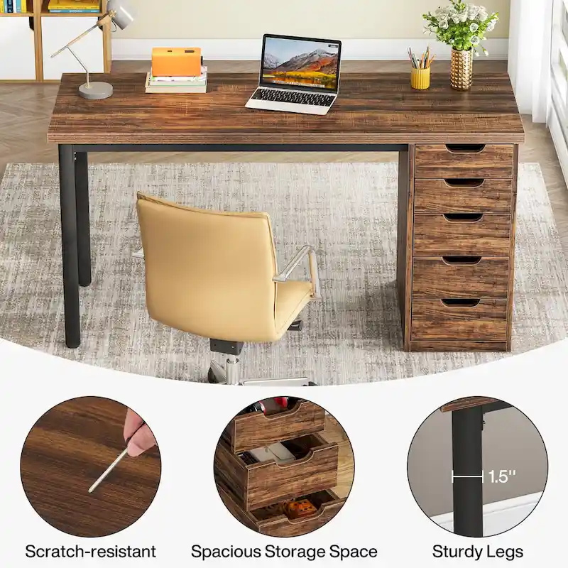 Modern Computer Desk Study Writing Table with 5 Drawers
