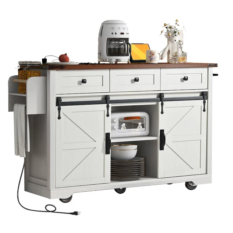 53.7 Farmhouse Kitchen Island With Power Outlet(no include stool)