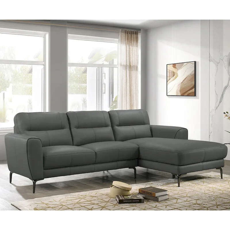2 Piece Faux Leather Sectional Set with Metal Legs
