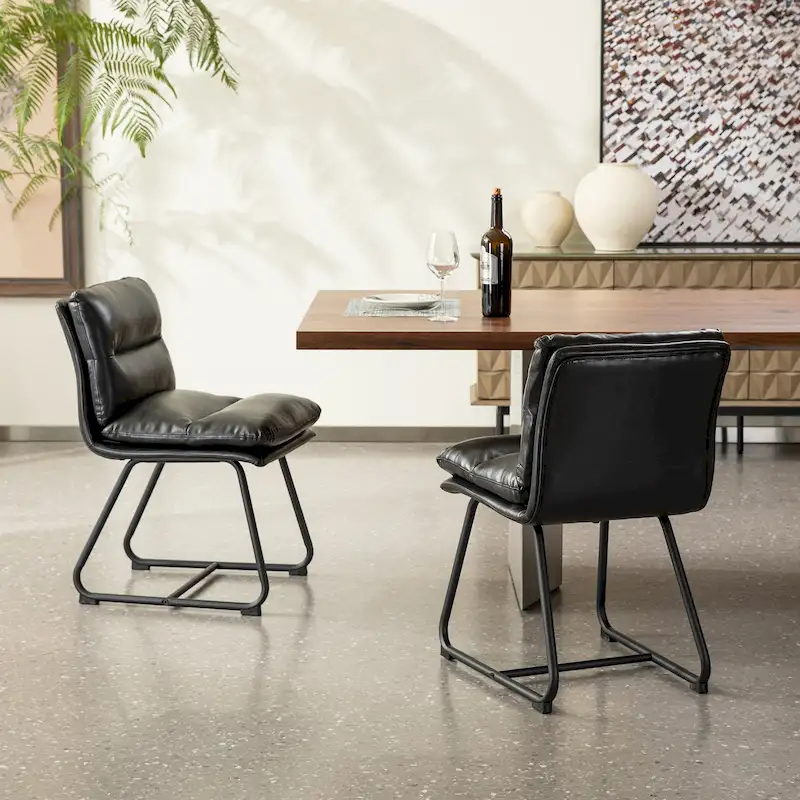 Glitzhome Set of 2/4 Modern PU Leather Thick Upholstered Side Dining Chairs with Metal Legs