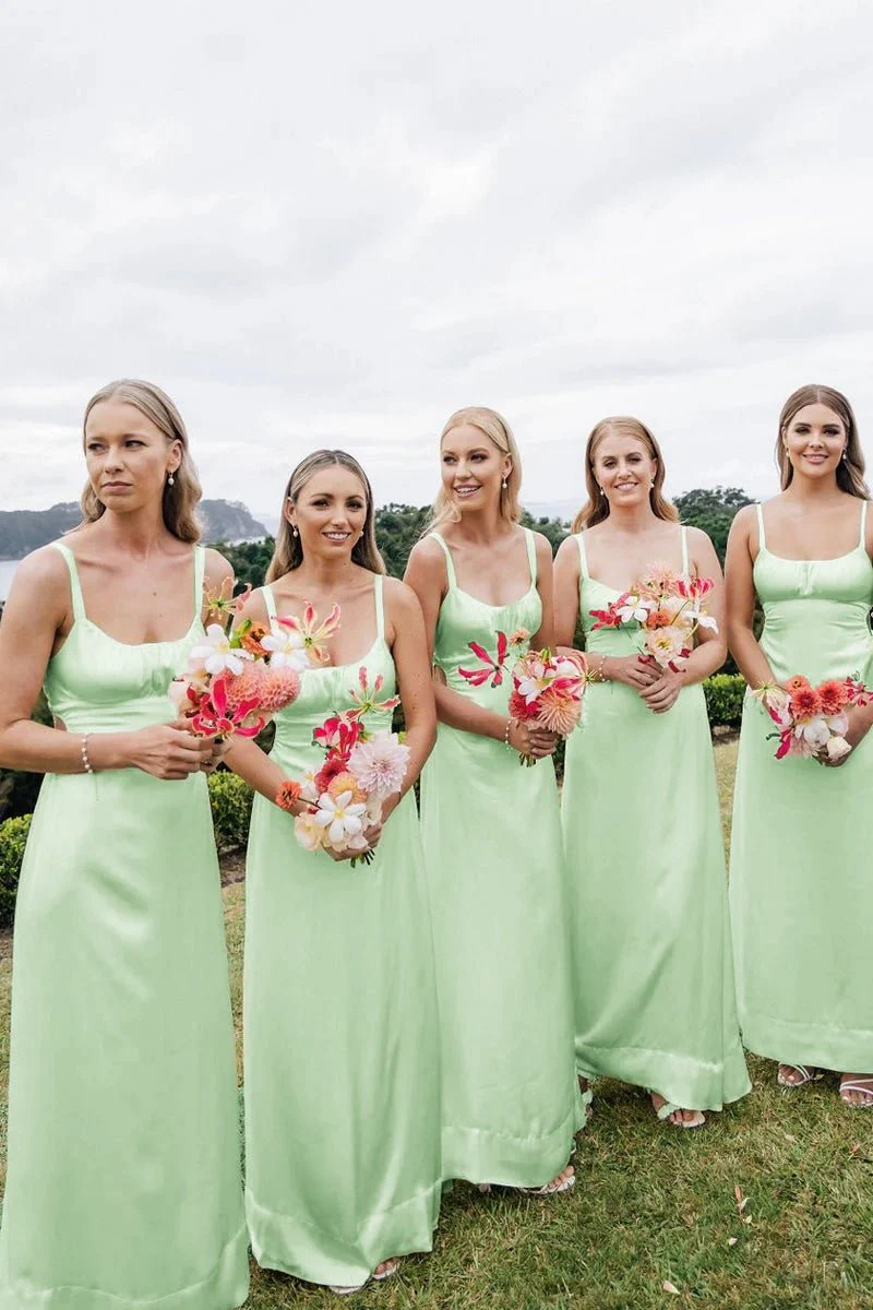 Sheath Spaghetti Straps Cutout Long Bridesmaid Dresses