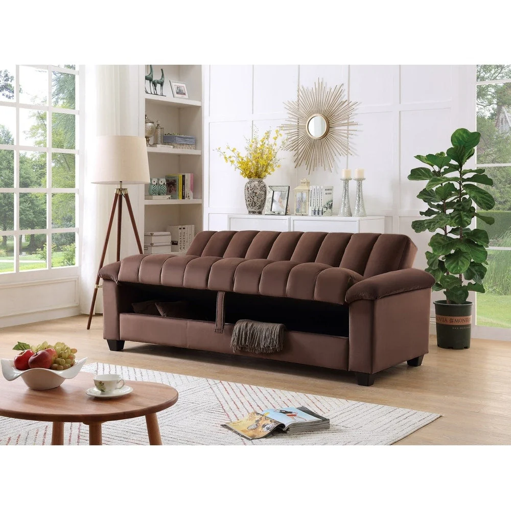 Fabric Upholstered Channel Back Living Room Convertible Sofabed