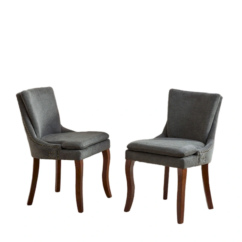 Chenille Fabric Upholstered Dining Chairs w/ Solid Wood Legs(Set of 2)