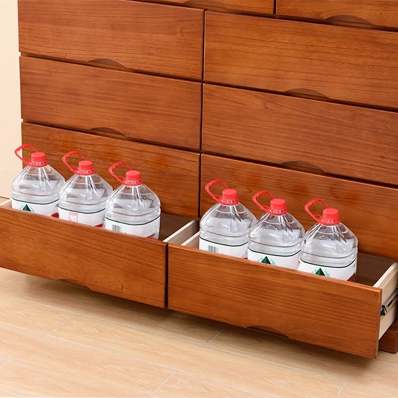 Natural Wood Double Dresser with Lockable Drawer