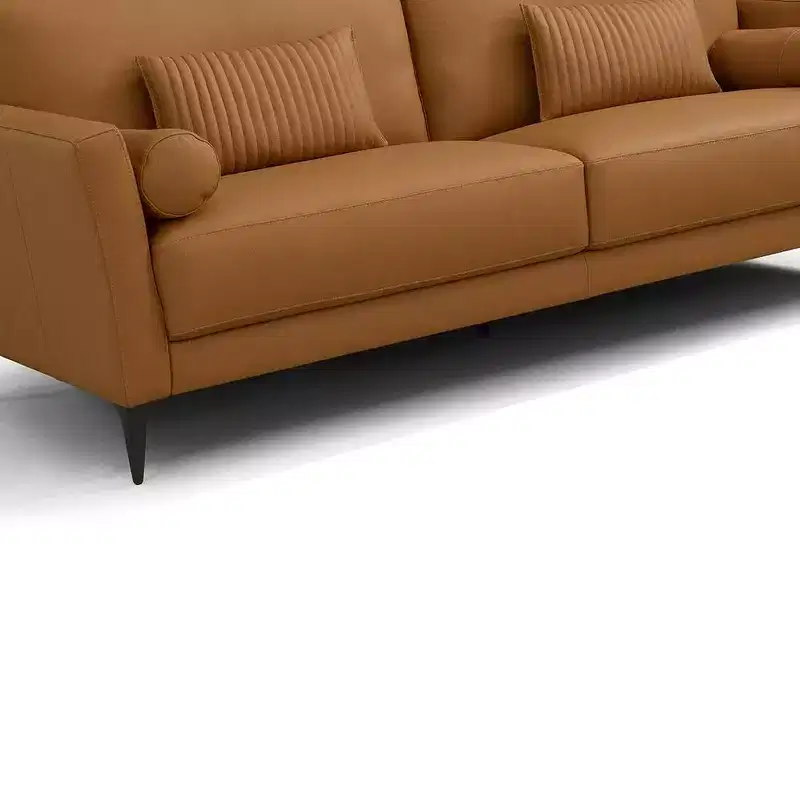 84" Tussio Sofa Saddle Tan Leather - Acme Furniture: Italian-Made, Bolster Cushions, Metal Legs, Wood Frame