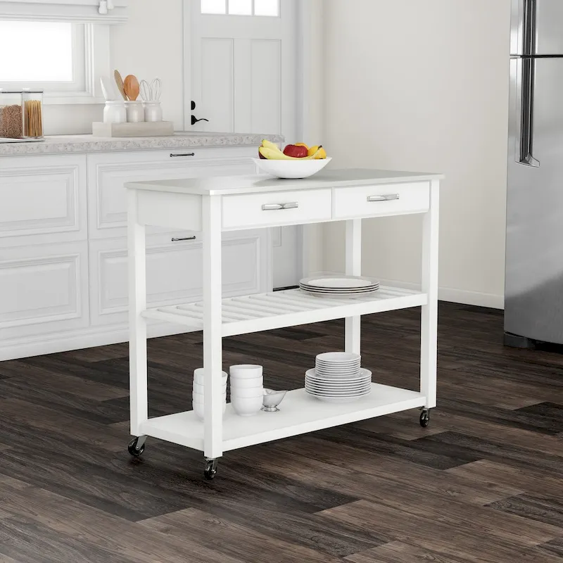 Crosley White Wood/ Stainless Steel Kitchen Cart Island - 17d x 43w x 35h
