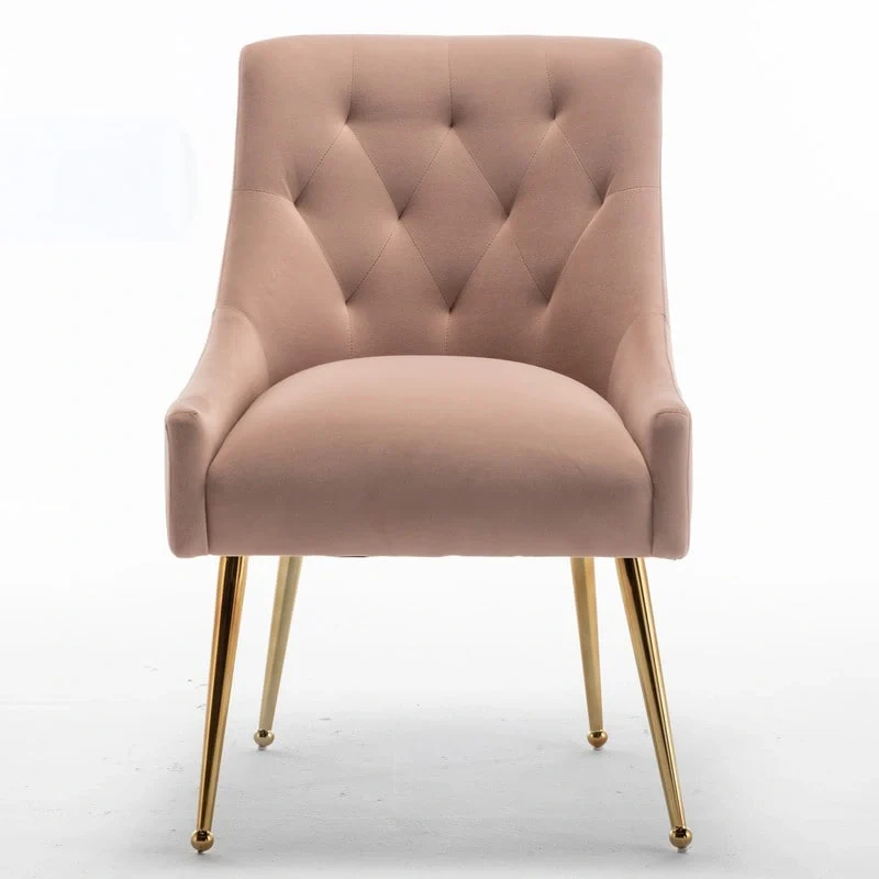 SEYNAR Modern Boucle Velvet Upholstered Accent Dining Chair Set of 2 Tufted Back Armless Chair with Golden Legs