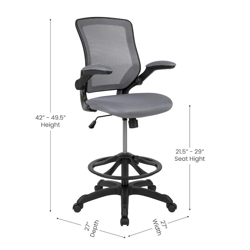 Mid-Back Mesh Ergonomic Drafting Chair with Foot Ring and Flip-Up Arms