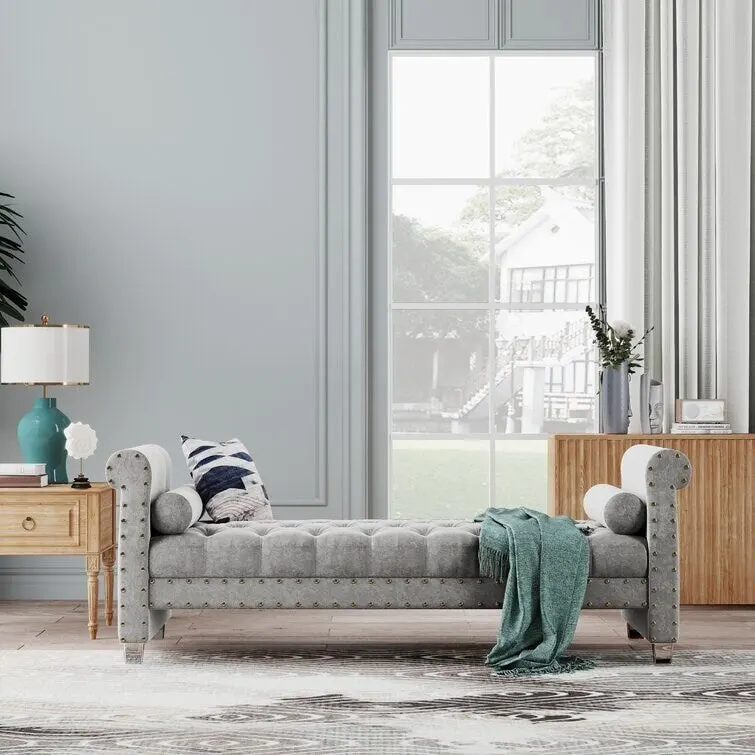 Haven Chesterfield Velvet Upholstered Bench 72 - 71.0 In. W X 28.0 In. H X 29.0 In. D