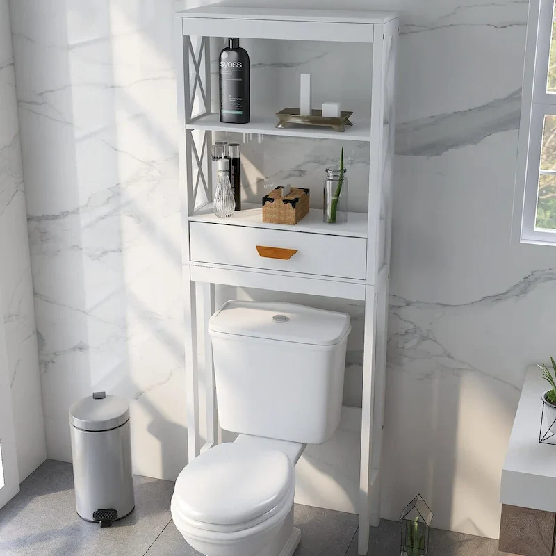 Over-the-Toilet Storage Cabinet with one Drawer and 2 ShelvesWhite