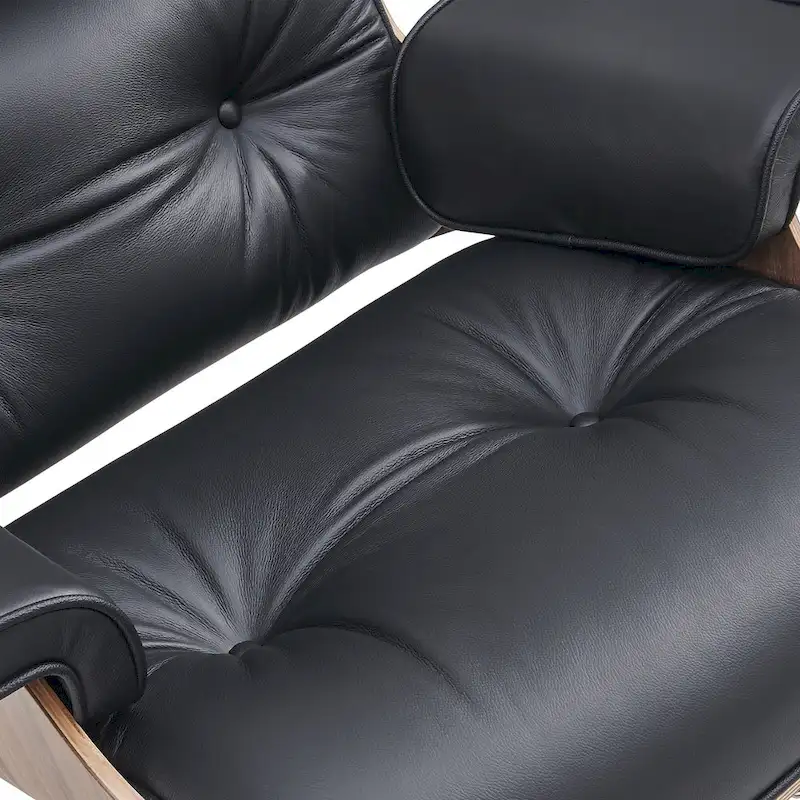 Mid-century Modern Lounger Real Leather Arm Chair and Ottoman Set