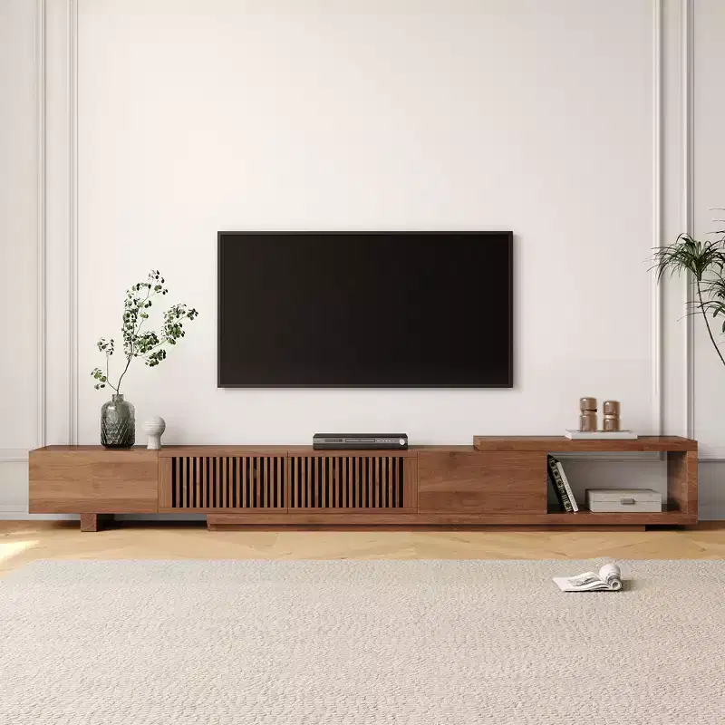Luck Live 78.54in expandable TV stand with 2 drawers, 2 cabinet doors, one open storage, maximum 120 inches/Walnut color&Modern