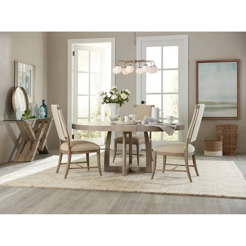 Round to Oval Dining Table with Extension Leaf - Seats 4-6 (Sand Blasted Finish)