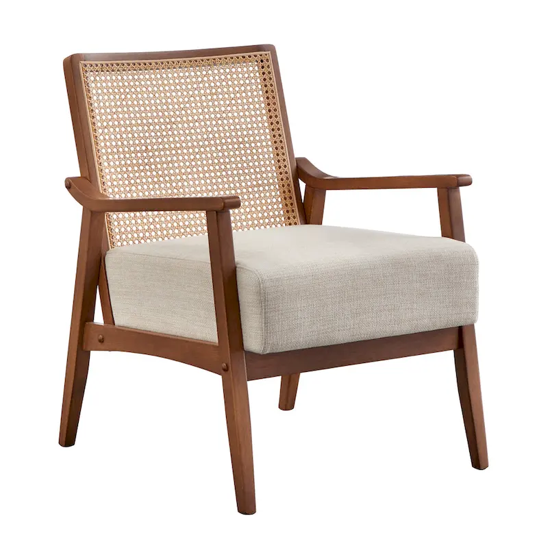 Cane and Solid Wood Accent Chair