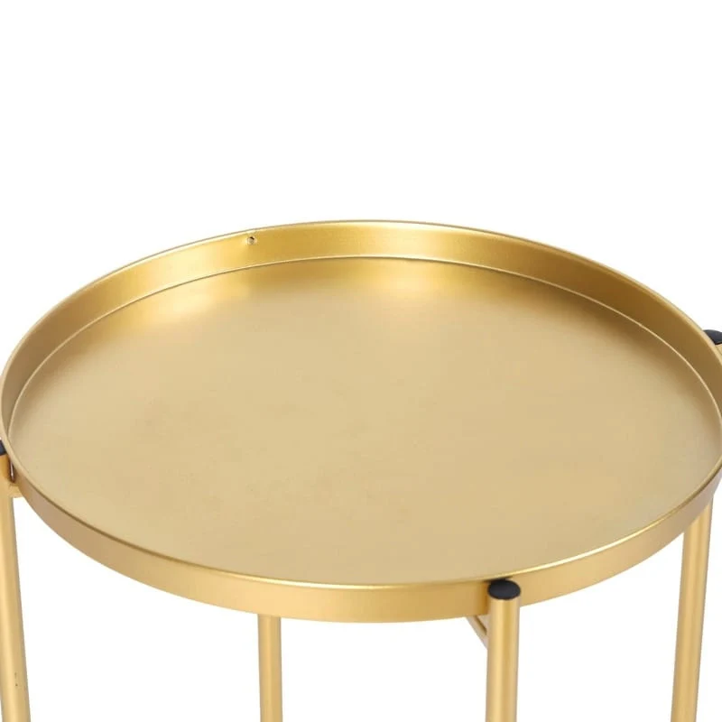 Gold End Table Metal Waterproof Snack Beside Table Accent Coffee Table - 16.9(D)x 16.9(W)x 20.5(H)